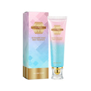 Front-facing product display of Niacinamide Dazzle White Toothpaste showing boxed packaging and tube with ombré pink-to-turquoise gradient design