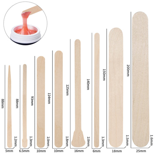 Wax Applicator Sticks 100-Pack — 8 Sizes for Precise Hair