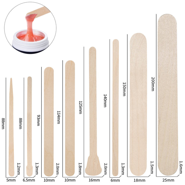 Wax Applicator Sticks 100-Pack — 8 Sizes for Precise Hair