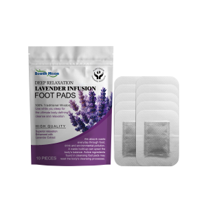 Two benefit callout cards highlighting 'Harmonizing Circulation' and 'Refreshing Experience' with descriptive text about traditional herbs and foot odor elimination