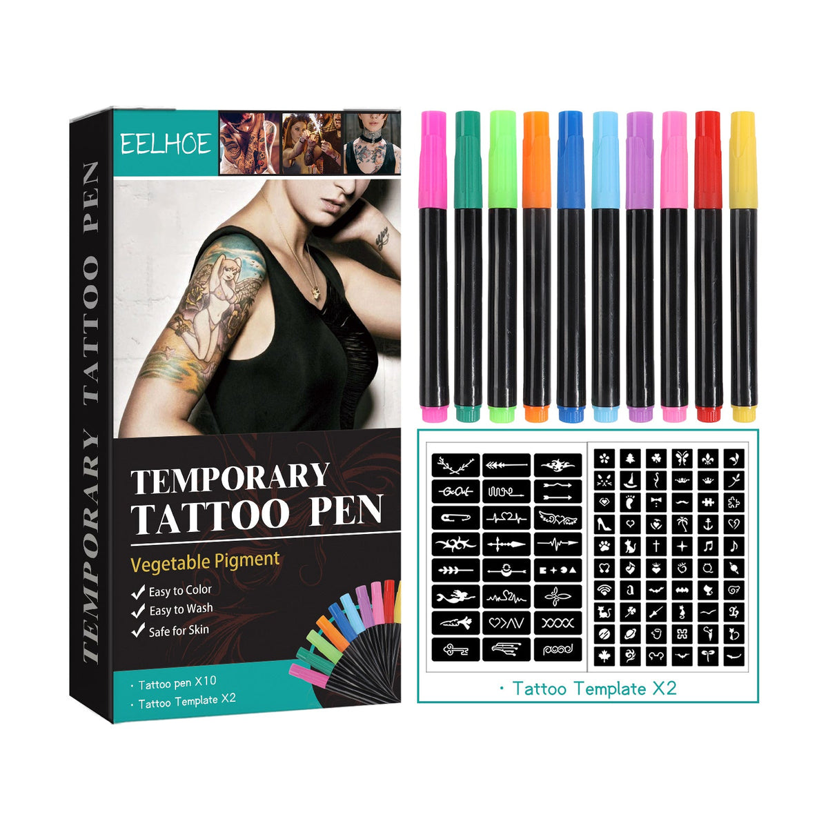 Temporary Tattoo Pens for Colorful Washable Body Art