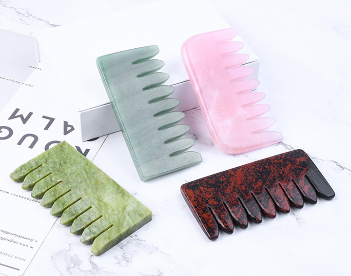 Natural Jade Massager Comb & Rose Quartz Gua Sha Set