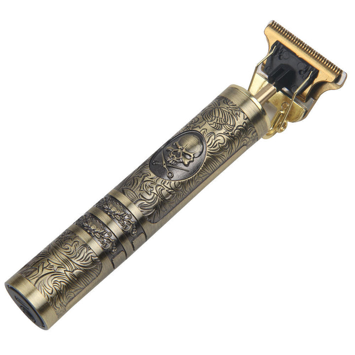 Electric Hair Clipper — Carved Brass & Cordless Rechargeable