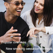Happy diverse couple using smoking cessation product together outdoors