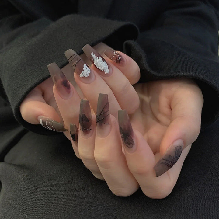 Long Press-On Nails for Dramatic Butterfly Nail Art