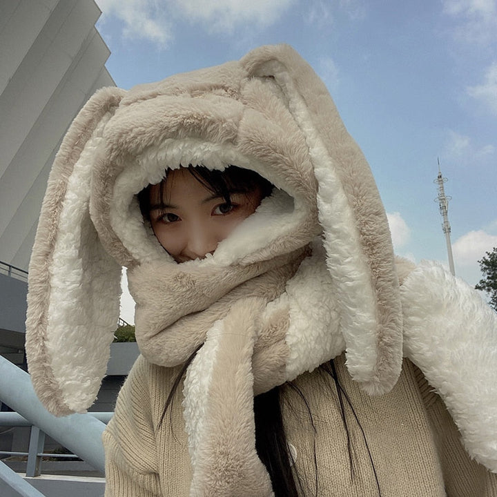 Bunny Ear Hooded Scarf Set — Cute 3‑in‑1 Winter Accessory