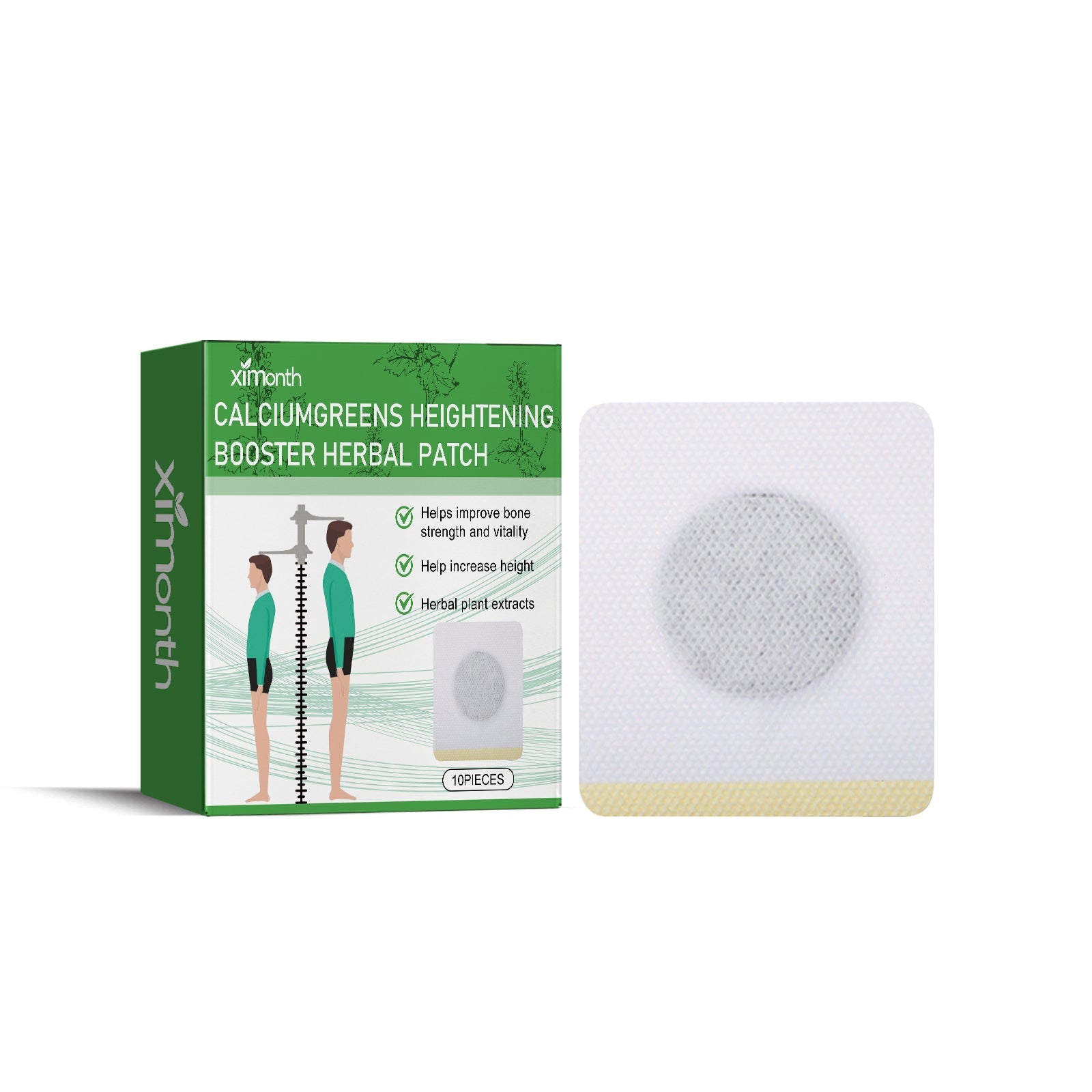 Ximonth Calciumgreens Heightening Booster Herbal Patch box and individual patch display