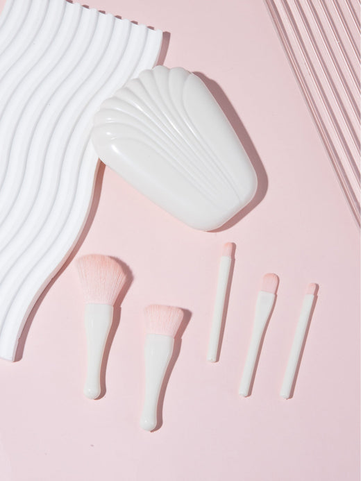 Mini Makeup Brush Set — Portable Shell Case with Mirror