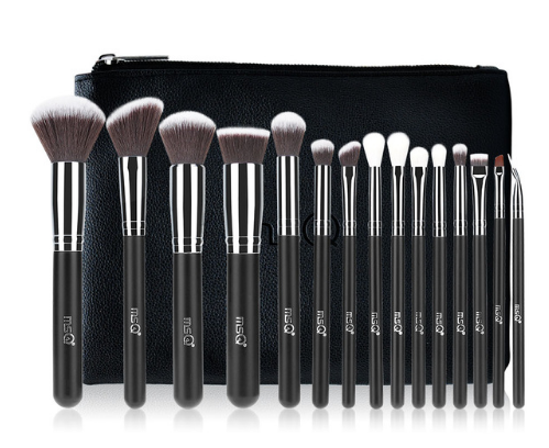 15-Piece Professional Makeup Brush Set with Leather Case