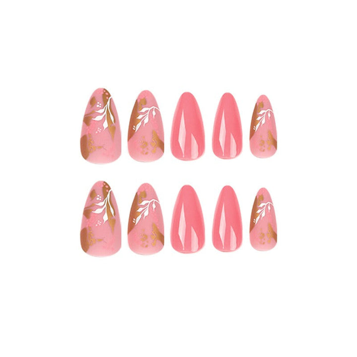 Press-On Nails — Floral & Gold Foil Instant Salon Manicure