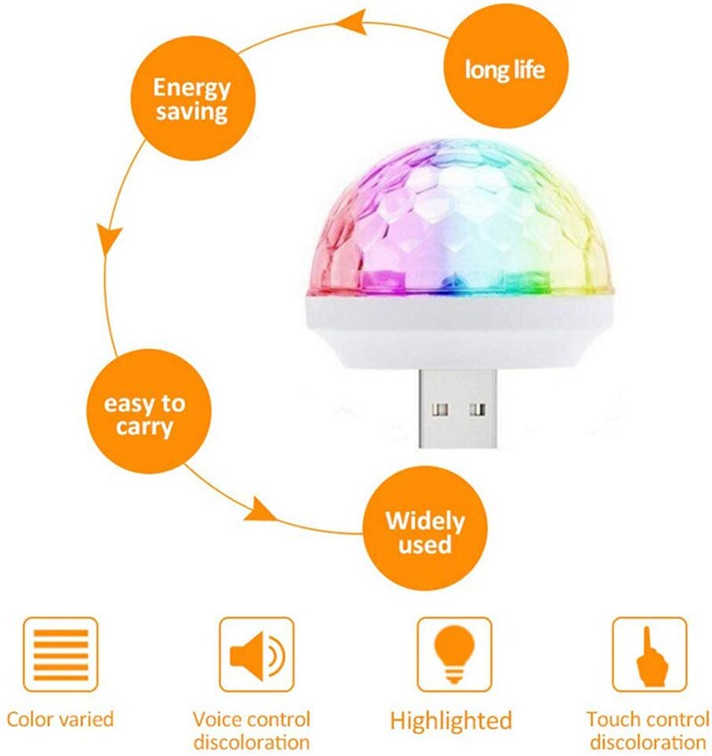 Mini USB Disco Ball Light – Voice-Controlled RGB Party