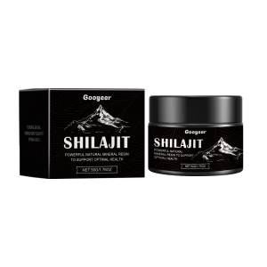 Product box and jar displayed with mountain imagery and 'Powerful Natural Mineral Resin' text clearly visible