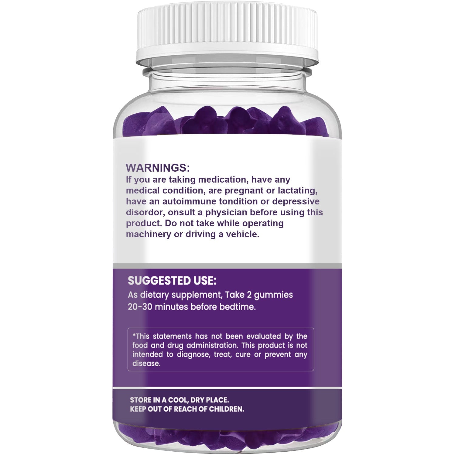 Back label supplement facts panel with blurred detail