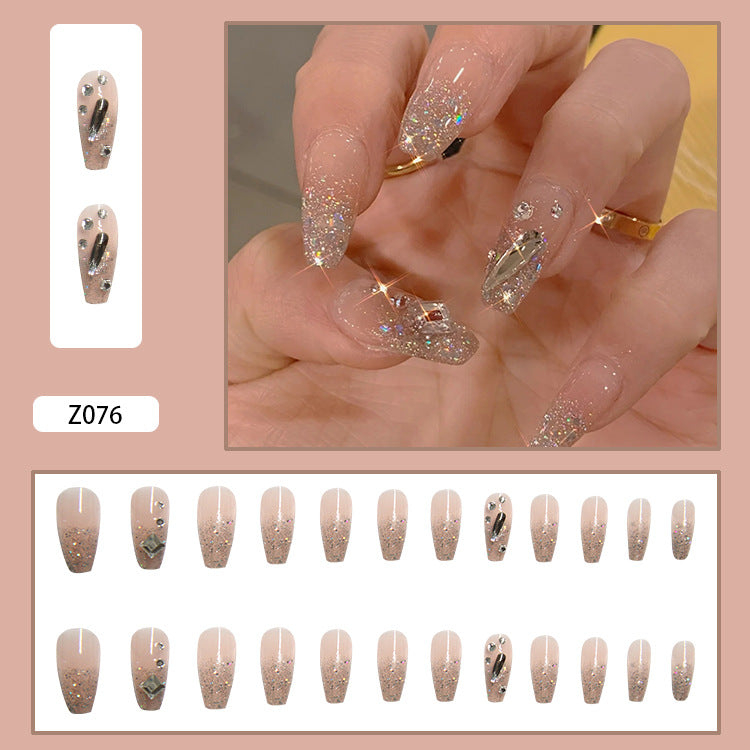 Press-On Artificial Nails With Nude Glitter Salon Shine