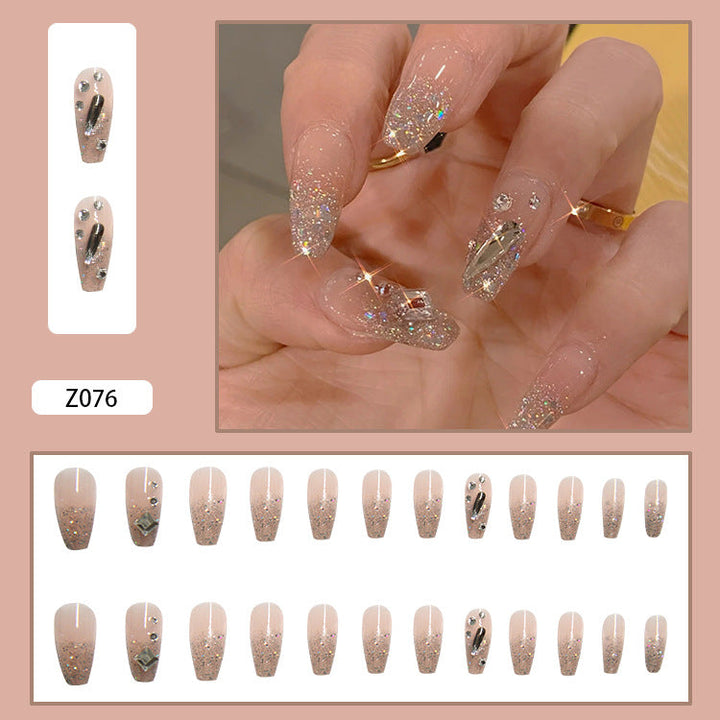 Press-On Artificial Nails With Nude Glitter Salon Shine