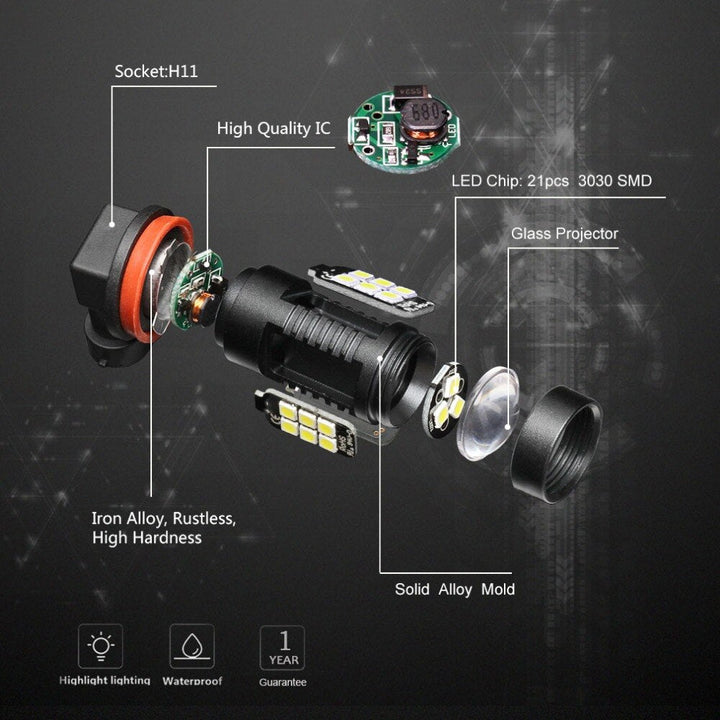 H11 LED Fog Light Bulbs — Daylight 6000K White, 1200LM, 2PCS