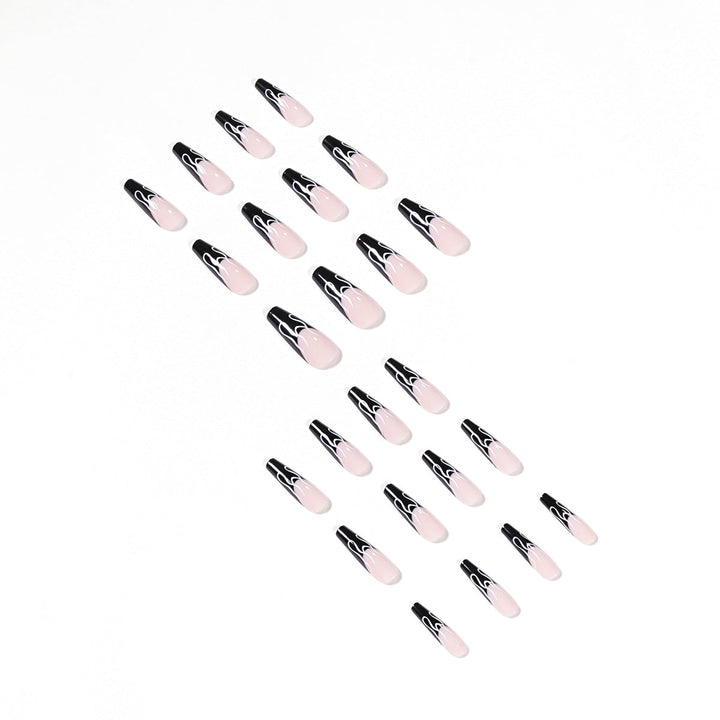 Black French Flame False Nails | Salon-Style Nail Art