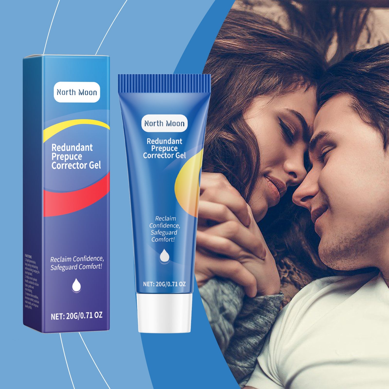Intimate couple moment with product packaging integrated into scene