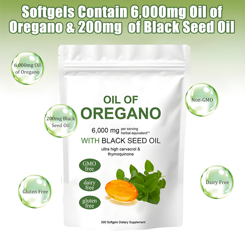 Oregano Oil Softgels — 6,000mg Immune Support with Black
