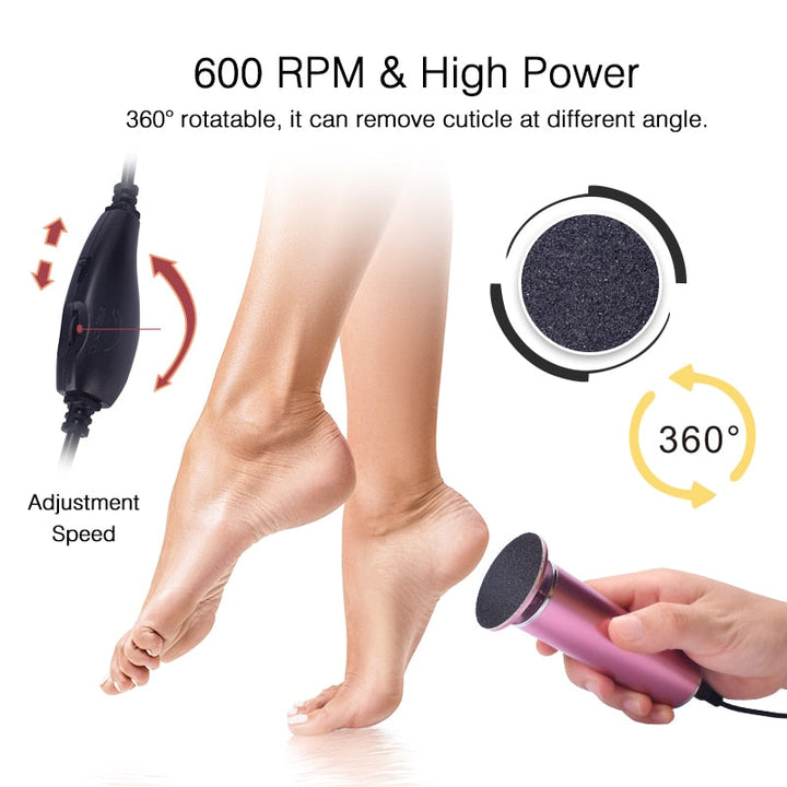 Electric Pedicure File — Removes Calluses with 600 RPM & 60
