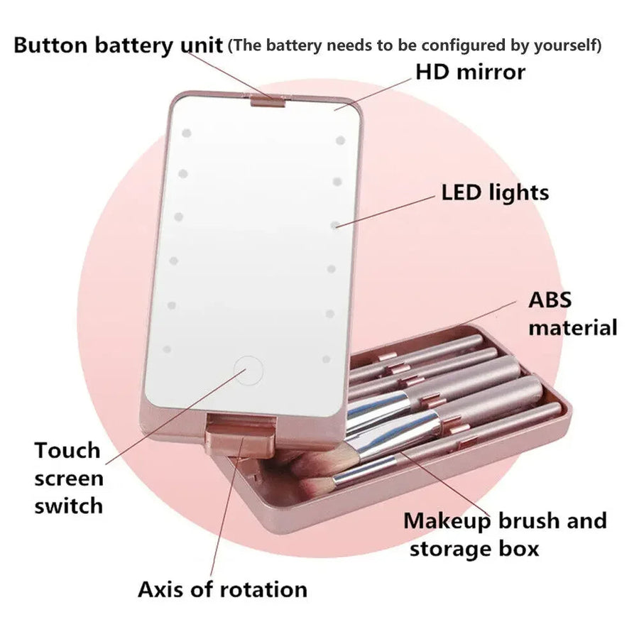 Portable LED Makeup Mirror Box with Rotating Storage