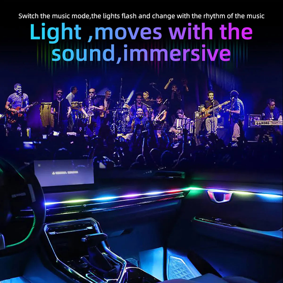Car LED Strip Lights — Music-Sync Interior RGB, App +