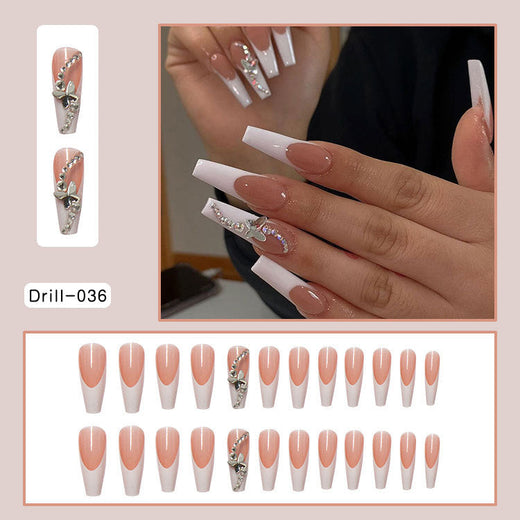 Press-On Nails With Glossy French Crystal Accents