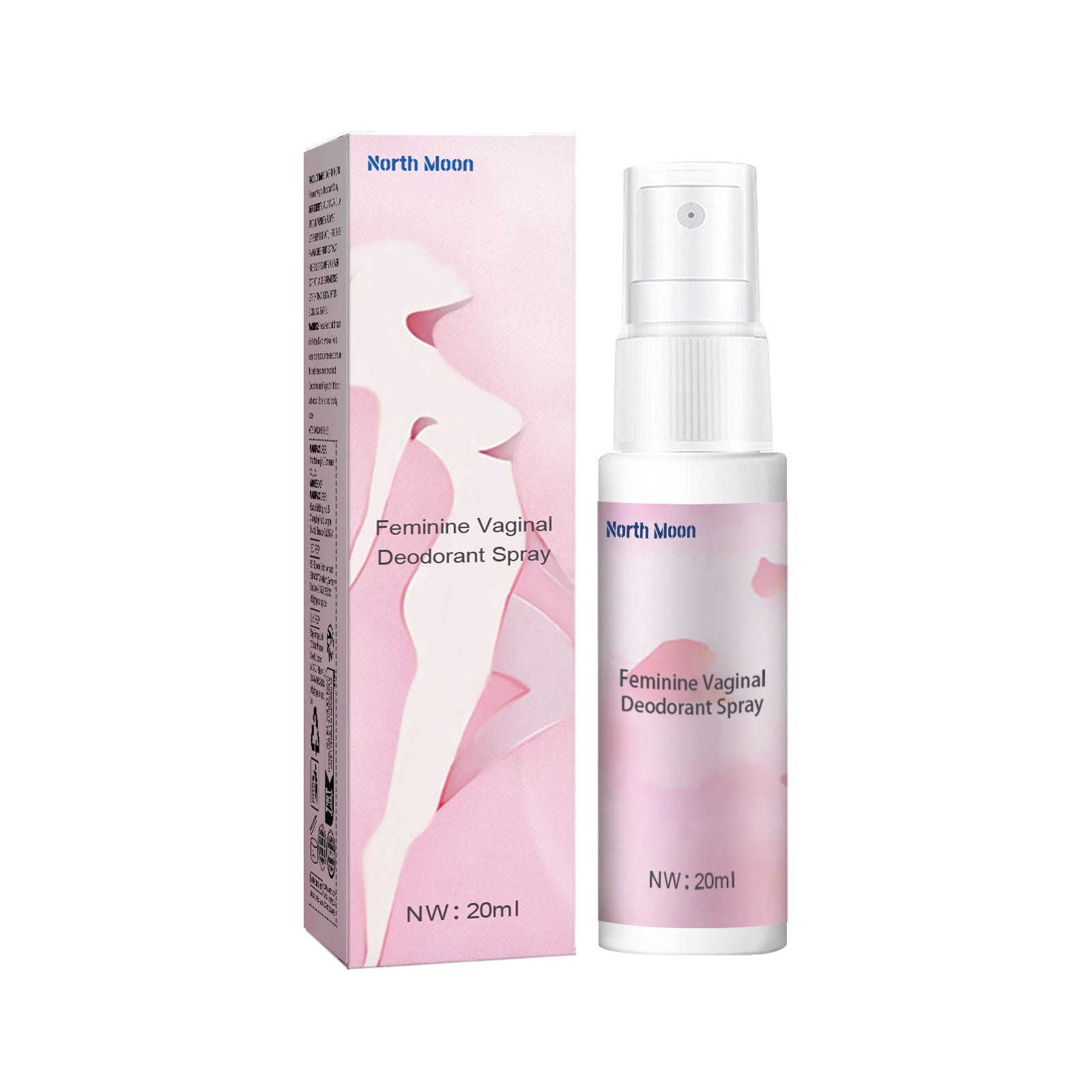 North Moon Feminine Vaginal Deodorant Spray product shot showing box and bottle together