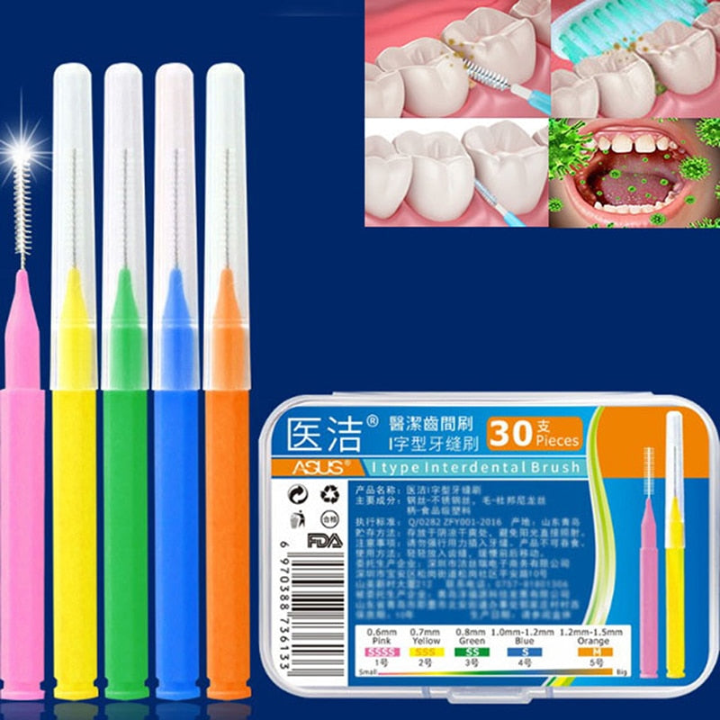 30Pcs/set I Shaped Interdental Brush Denta Floss Interdental