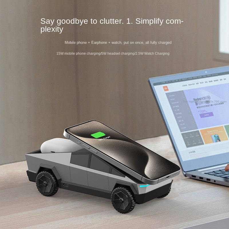 3-in-1 Wireless Charger — Cybertruck Design, Motorized Drawer