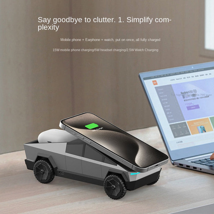 3-in-1 Wireless Charger — Cybertruck Design, Motorized Drawer