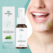 Product packaging and bottle showing Oralhoe Fresh Oral Spray with mint branding