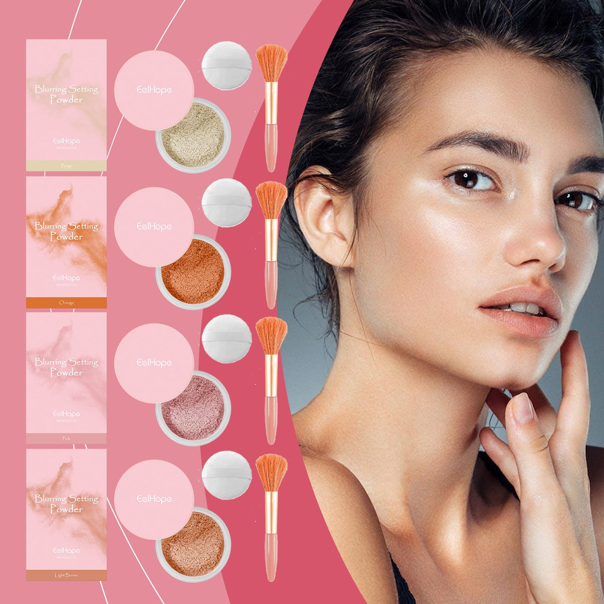 Setting Powder With Brush for a Soft, Blurred Matte Finish