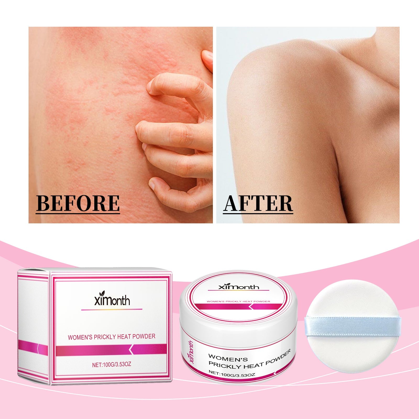 Woman's neck and décolletage showing cooling and soothing benefit with feature callouts