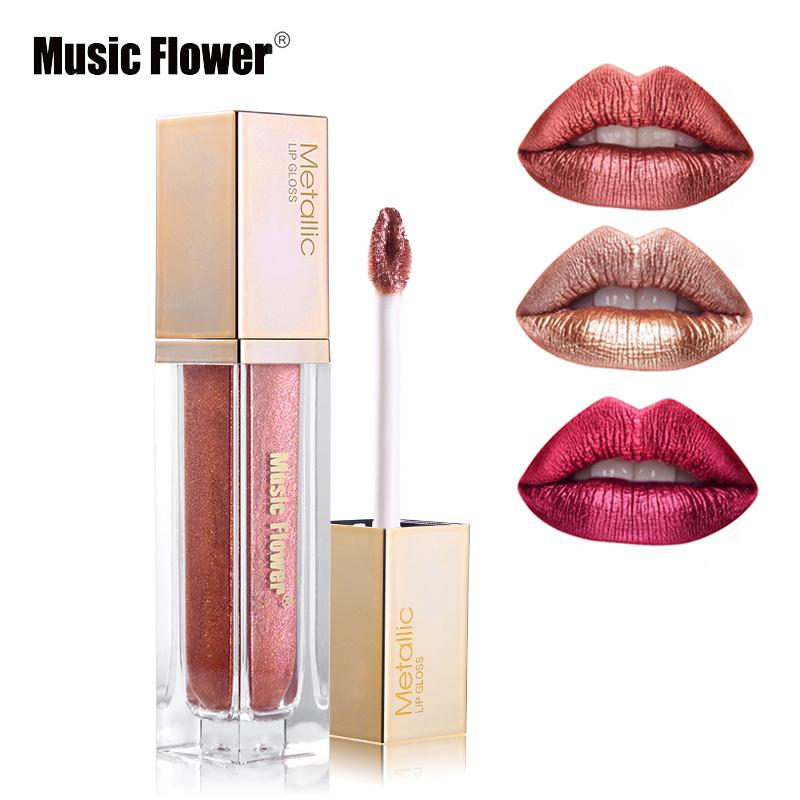 Full collection of Music Flower Metallic Lip Luminizer showing 10 coordinated shades from nude to burgundy to purple arranged in gradient formation