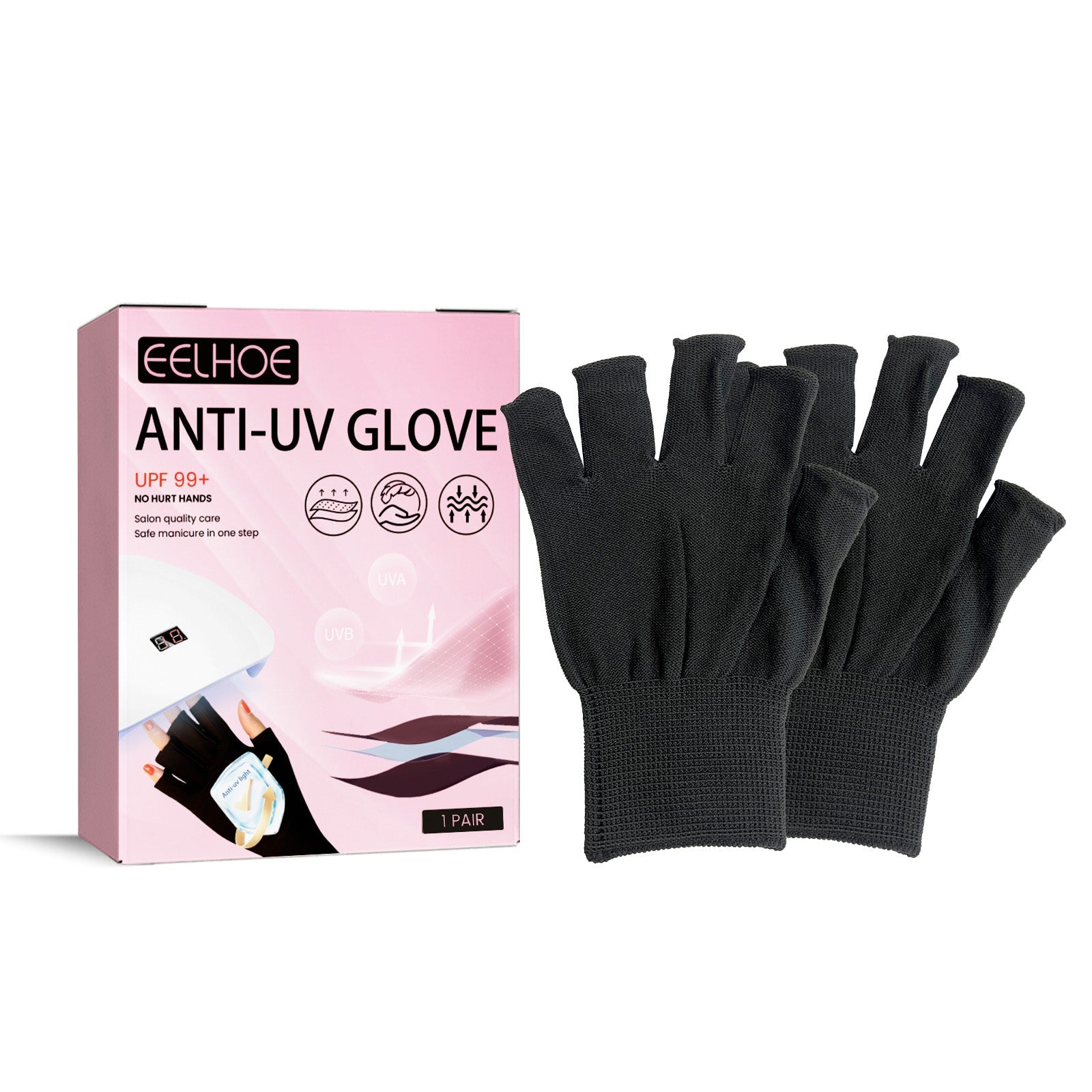 Duplicate hero shot of packaging and glove pair from slightly different angle