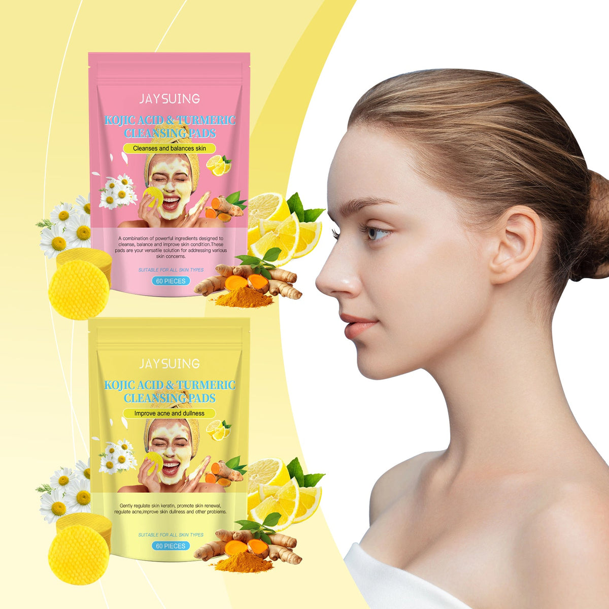 Kojic Acid Turmeric Cleansing Pads for Oily Dull Skin