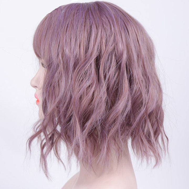 Lavender Curly Bob Wig – Corn Perm Waves, Adjustable Fit