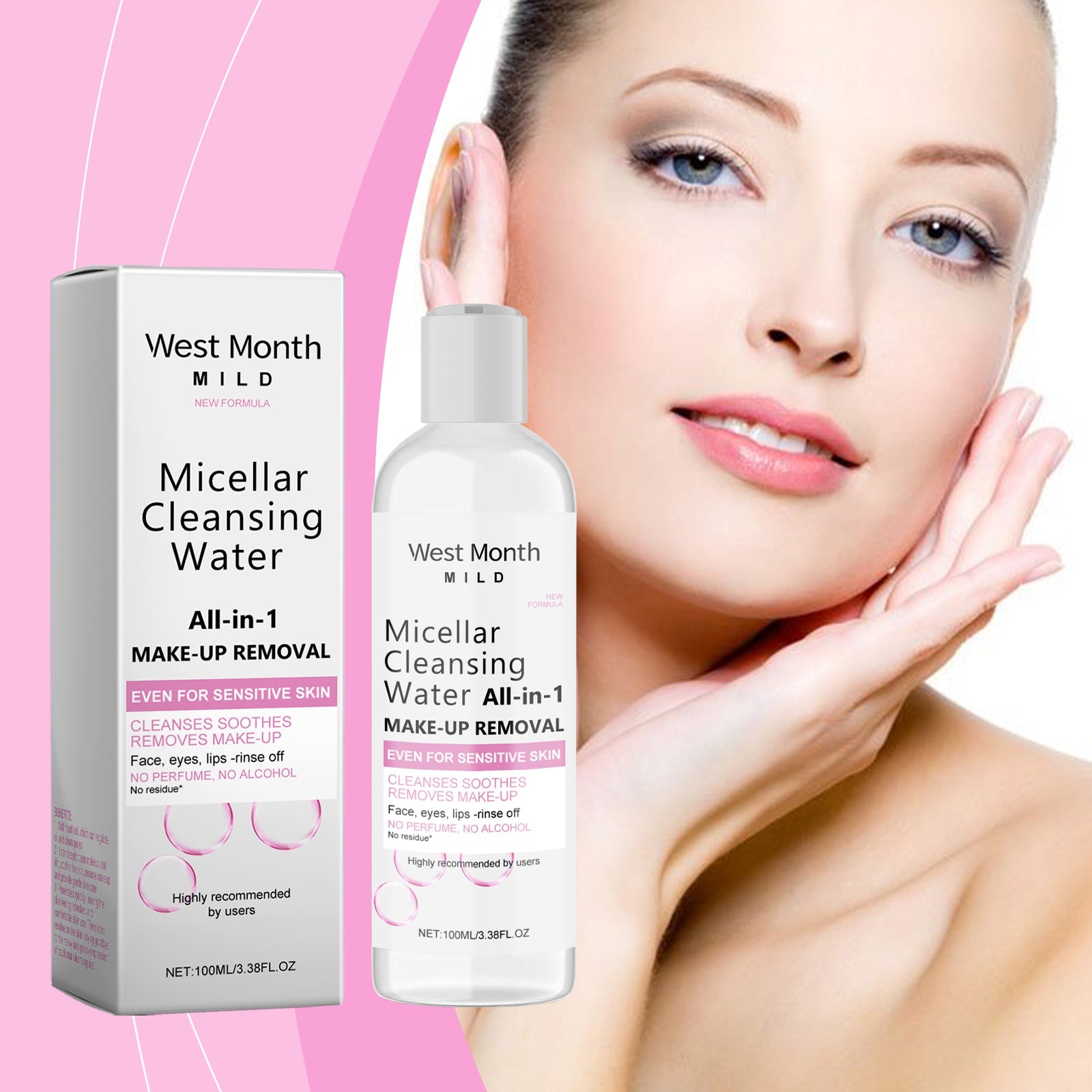 West Month Mild Micellar Cleansing Water product box and bottle displayed side-by-side against white background
