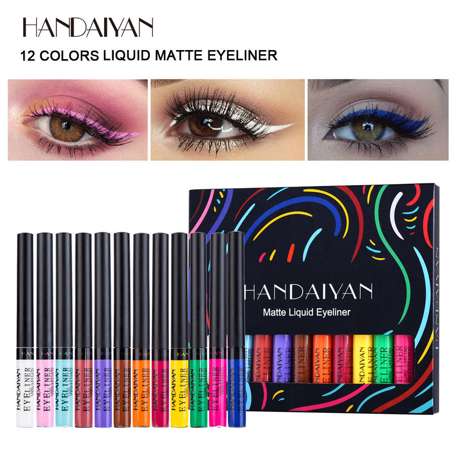 12-Color Matte Liquid Eyeliner Set for Bold Looks
