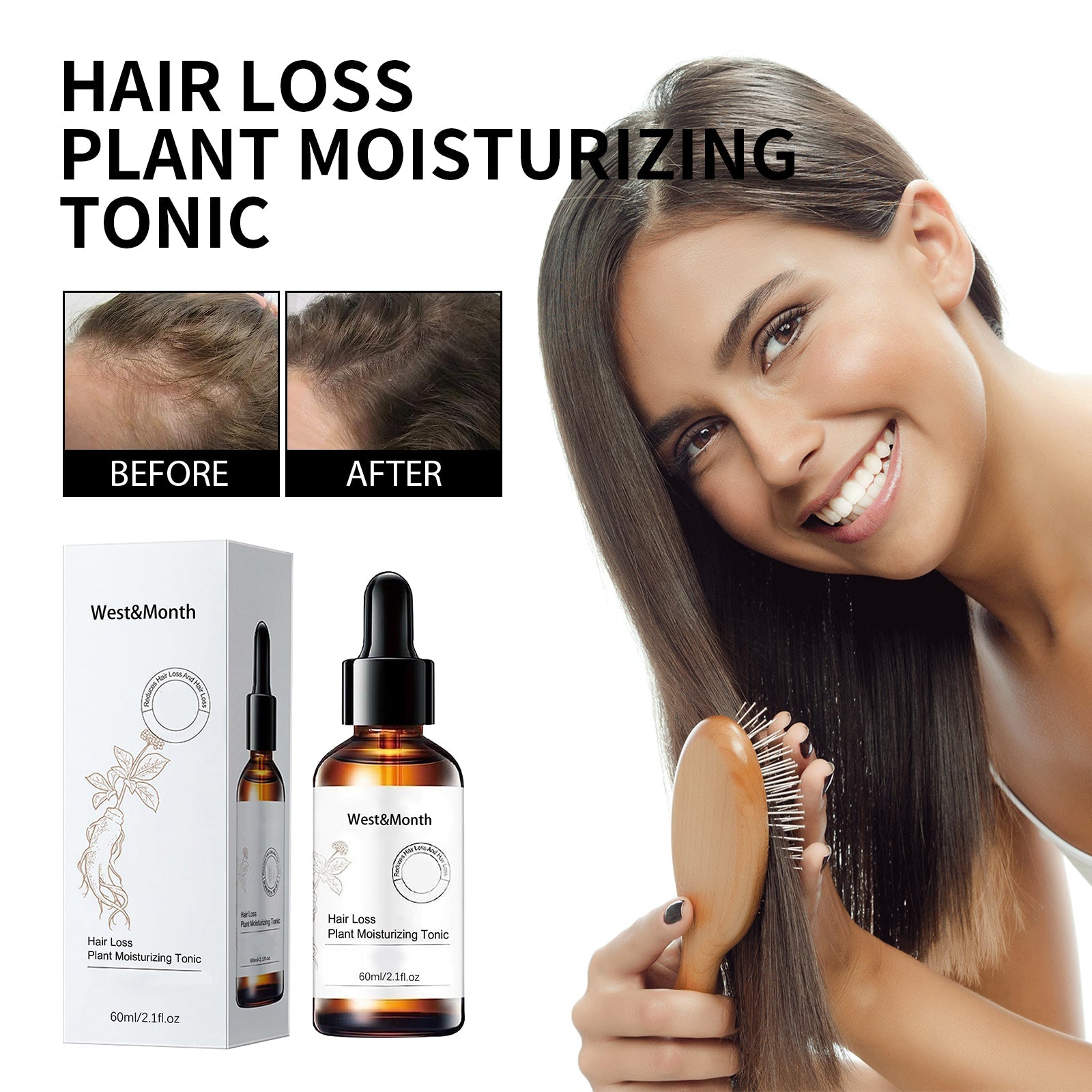 Two brushes with significant loose hair collected, transitioning to one brush with minimal hair loss after treatment