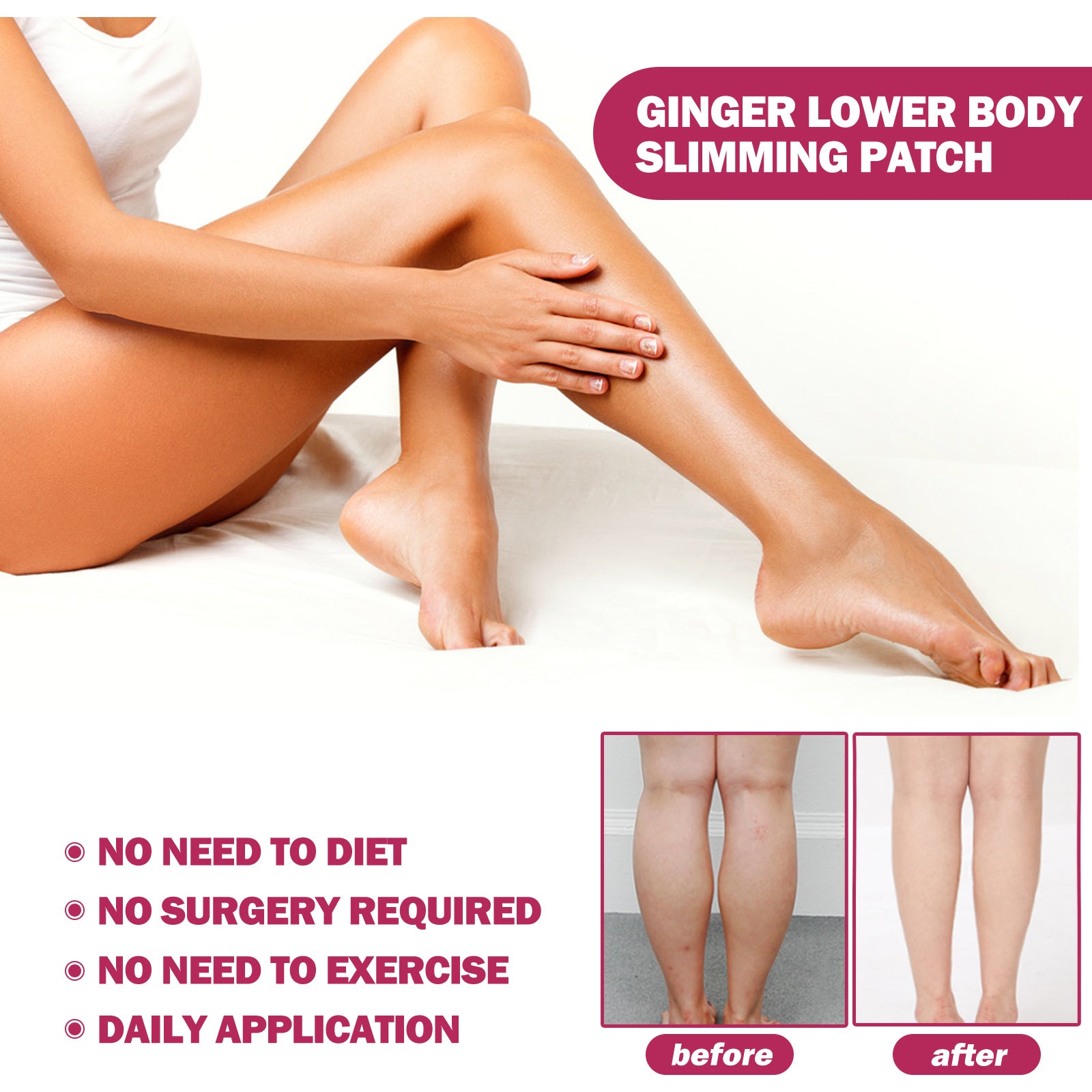 South Moon Ginger Lower Body Slimming Patch product box and five sample patches laid out