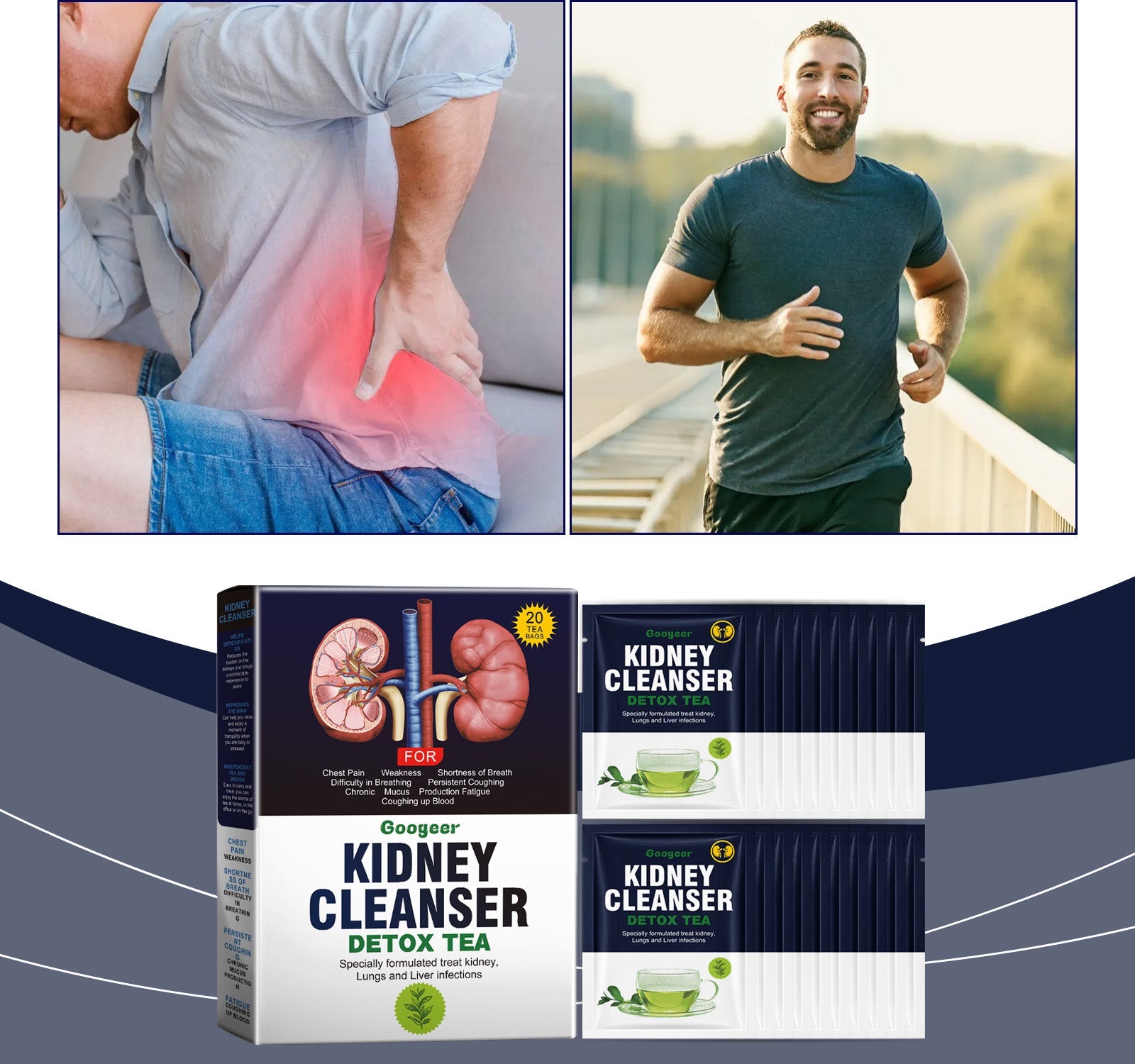 Young athletic man in motion against sky background with 'Convenient Brewing' text