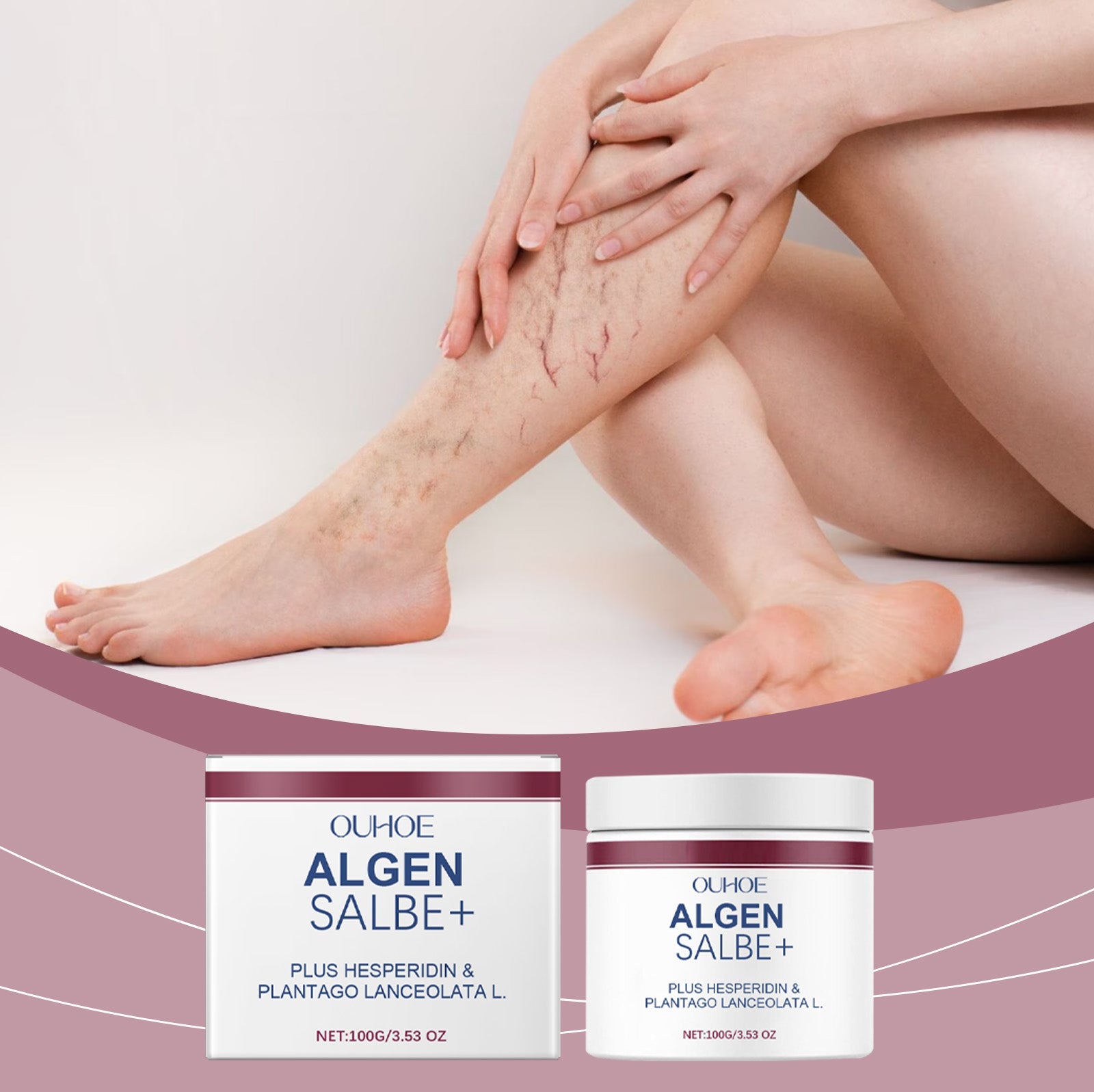 Smooth, even-toned legs with hands applying product, demonstrating desired results and healthy leg appearance