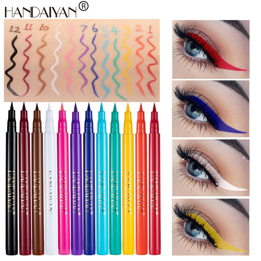 12-Color Waterproof Liquid Eyeliner Set for Bold Looks