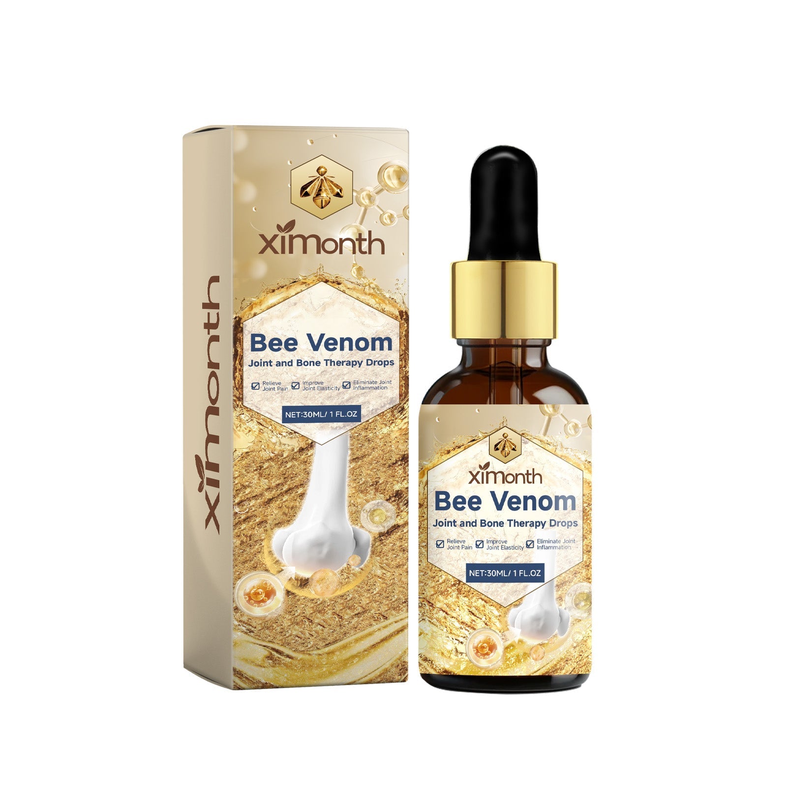 Duplicate product shot showing full packaging and amber glass dropper bottle with gold cap