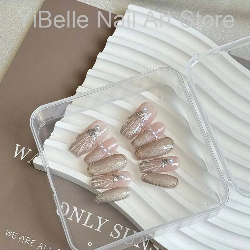 Seashell Pearl Press-On Nails — Handmade, Reusable