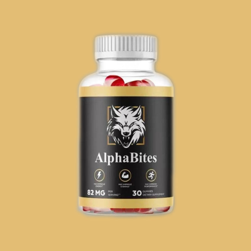 AlphaBites bottle against warm golden/tan background creating premium aesthetic