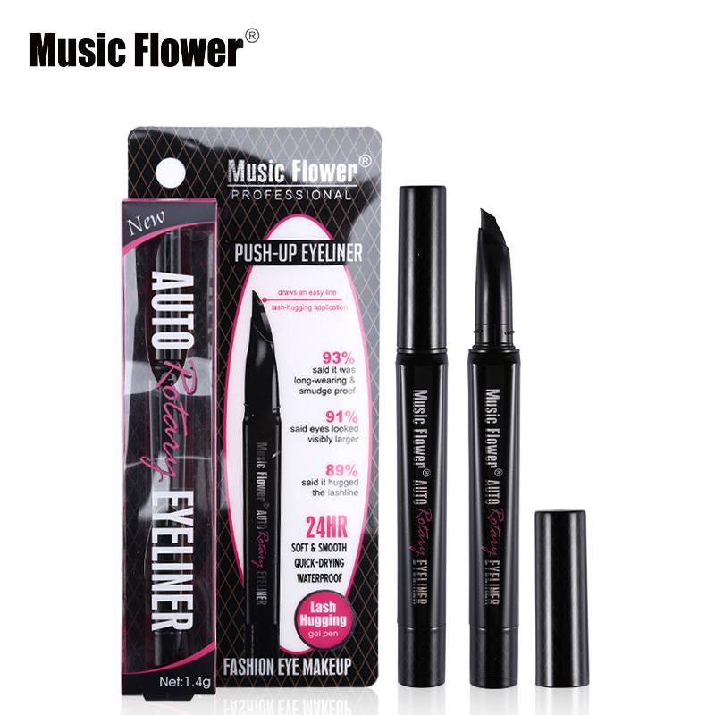 Product shot of Music Flower Push-Up Eyeliner pen displayed at angle with brand name visible on barrel