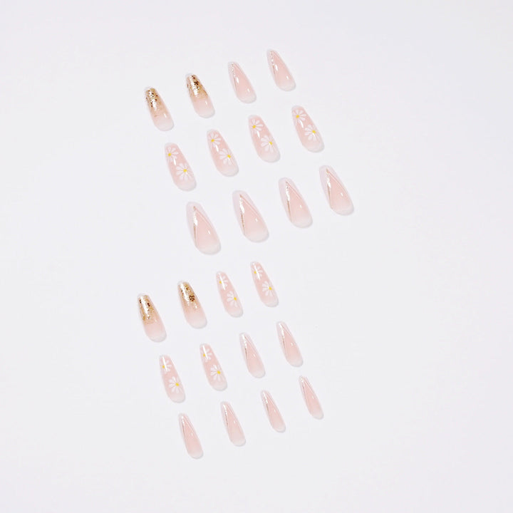 French Tip Press-On Nails with Gold Floral Accents